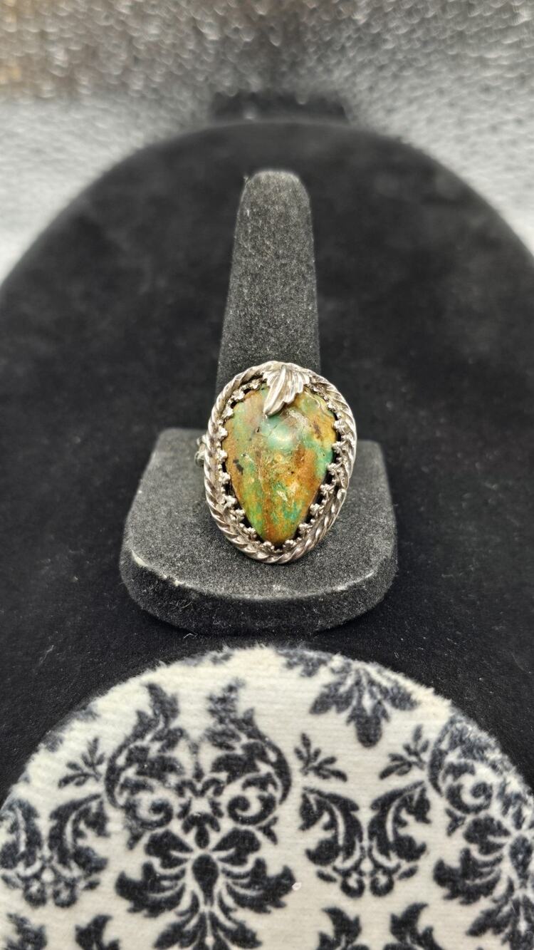 Vtg Native American Sterling Silver with Royston Turquoise Stamped Ring Size 11
